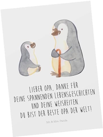 Mr. & Mrs. Panda Postkarte Pinguin Opa Enkel - Geschenk, bildkarte, Postkarten, Grußkarte, Muttertag, Ansichtskarte, Kunstkarten, Weisheiten, Weise