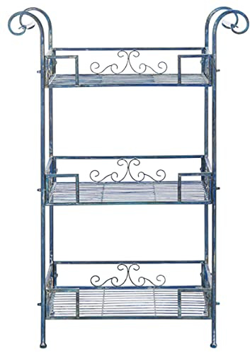 Safavieh PAT5006C-Outdoor Collection Noreen Victorian Antique 3-Tier Shelf, Mossy Blue