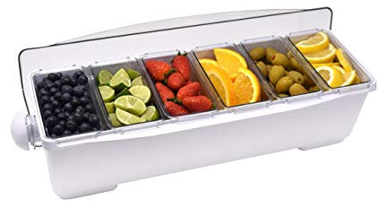 Chabrias Ltd Premium 6 Compartment Condiment Dispenser – Classic White Bar Garnish Tray for Home & Commercial Use, Hygienic Storage, Easy to Clean, Perfect for Garnishes & Condiments