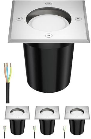 ledscom.de 4 Stück Boden-Einbauleuchte RELI für außen Edelstahl eckig IP67 inkl. 6,826W LED Lampe 460 630lm warmweiß
