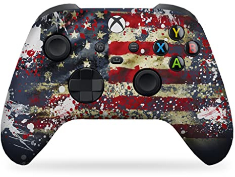 DreamController Tattered Flag Custom X-box Controller Wireless compatibile con X-box One/X-box Series X/S Orgogliosamente personalizzato negli Stati Uniti con stampa permanente HYDRO-DIP (non solo una