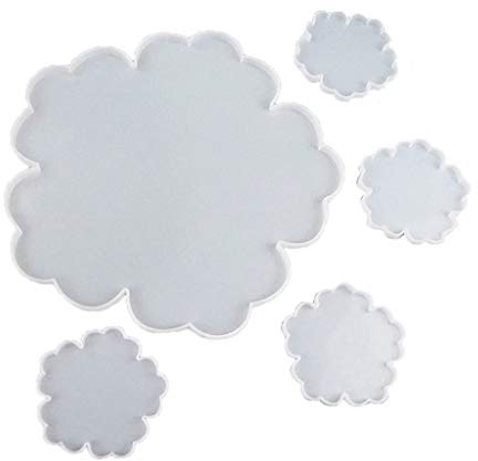 Morningmo 5 x große Silikon-Blumen-Untersetzer, Kunstharzguss-Formen, Set, Kunstharz-Untersetzer, Achat-Untersetzer, Epoxid-Formen, Basteln