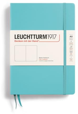 LEUCHTTURM1917 363390 Notebook Medium (A5), Hardcover, 251 Numbered Pages, Aquamarine, Blank