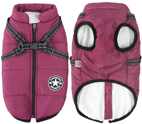 Aiboria Hundejacken für den Hundemantel Winter Winddicht Wasserdicht Skifahren Hundeweste Fleece Warme Hunde Jacke Mit Brustgurt Gurt Violett L