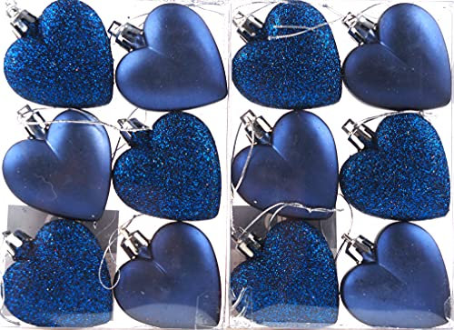 Set Of 12 x Love Heart Christmas Tree Baubles - NAVY BLUE