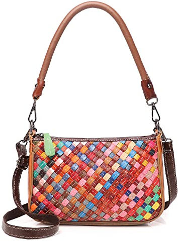 Eysee Umhängetasche Damen klein Echt Leder, Ledertasche Damen, Crossbody Bag Damen bunt,Tasche Damen, bunte Handtasche 2022 NEU Frühling (Mehrfarbig 1)