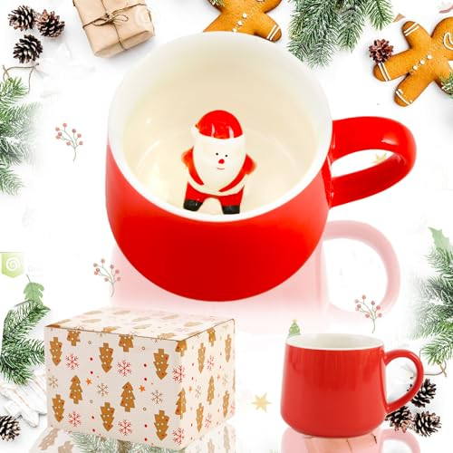 Tazza da caffè 3D con pupazzo di neve e Babbo Natale, tazza da caffè, tazza di Natale, caffè espresso, regalo di Natale, in porcellana, per bambini, ragazze, moglie, nonna, zia, donne, uomini