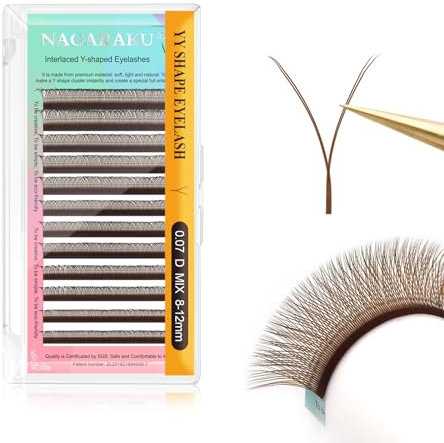 NAGARAKU YY Cils Extension 4D Y Lash Tissés en Croix à la Main Bouquet de Cils Volume Russe Faux Cils Naturel Premade Fans Préfait Ventilateur Wispies Cluster Eyelash Noir 12 Rows (0.07 D 8-12mm Brun)