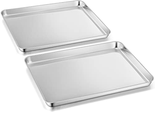 Herogo Backblech 2er Set, Edelstahl Backblech, Rechteckig Ofenblech Kuchenblech Fettpfanne zum Backen Kochen Servieren, Spiegelfinish & Ungiftig, Spülmaschinenfest, Metall Silber (26,5x20,4x2,5cm)
