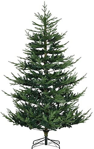 HOMCOM 7.5 Foot Artificial Christmas Tree, Nordic Pine Hinged Xmas Tree with 1218 Realistic Branches, Wide Steel Base, Auto Open, Green
