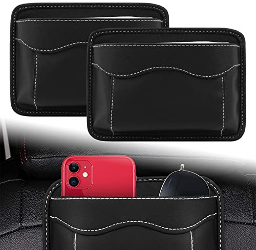 Forreen Auto Aufbewahrungstasche Universal, 2 Stück Autotaschen für Schlüssel Selbstklebend PU-Leder Autositz Seitentasche Multifunktion Autositz Konsole Organizer für Handys Geldbörsen Schlüsseln