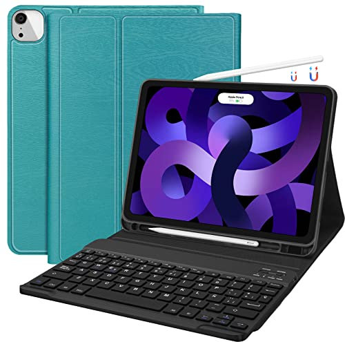 SENGBIRCH Teclado Español para iPadPro 11 2022/iPadAir 5 2022/Air4 2021,Teclado Bluetooth Desmontable magnéticamente Ranura Apple Pencil para iPad,Azul-Verde