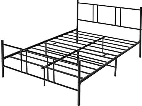 GOPLUS Bettrahmen, King Size Metall Bettgestell, modernes Lattenrost mit Kopfteil Fußteil, geräuschloses Plattformbett, 300KG Belastbarkeit, 209x164x101cm, Schwarz