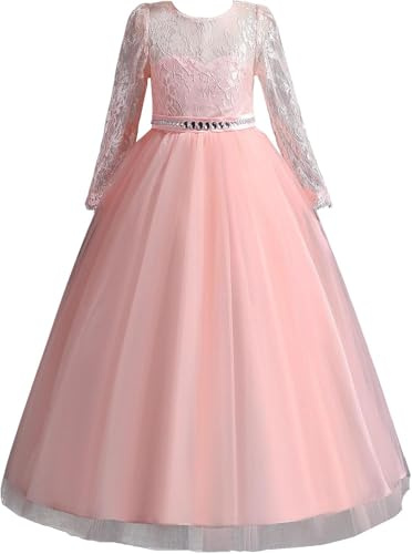 M MUNCASO Lace Long Sleeve Princess Dress, Flower Girls Lace Dresses, First Communion Pageant Dresses, Flower Girl Dress for Christmas, Party, Birthday, Carnival