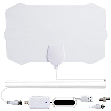 Ailan Antenna TV Digitale Interna 4K 1080P Amplificatore Ricevitore di Segnale DVB-T Programmi Aerei Accessorio Soggiorno Ufficio, Bianco