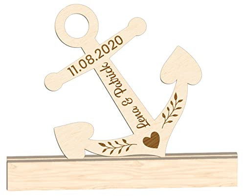 Alsino Anker Personalisiert zur Hochzeit/Jahrestag - Mit Gravur - Wunschnamen & Datum Maritim 15-30 cm Geschenkidee Freundin Freund, La-141 Anker mit Wunschdaten