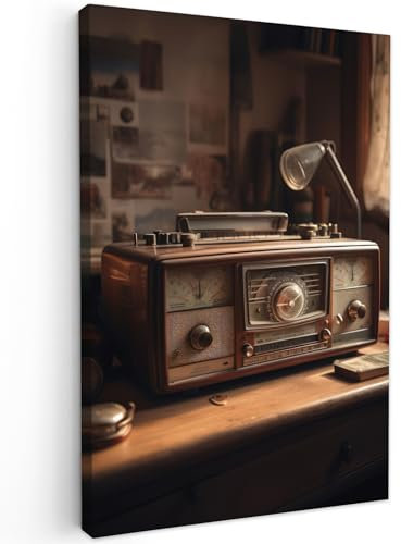 MuchoWow© Impression sur Toile Peinture 60x90 cm Tableau Mural Decoration Salon Reproductions de Tableaux Murale Moderne Vintage - Radio - Ancienne - Lampe de bureau
