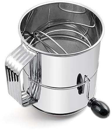 Bafnsiji Flour Sifter, Stainless Steel Flour Sifter, Rotary Hand Crank Flour Sieve, Stainless Steel Sieve Fine Mesh Strainer, 8 Cup Manual Flour Sifter for Kitchen Cooking Baking