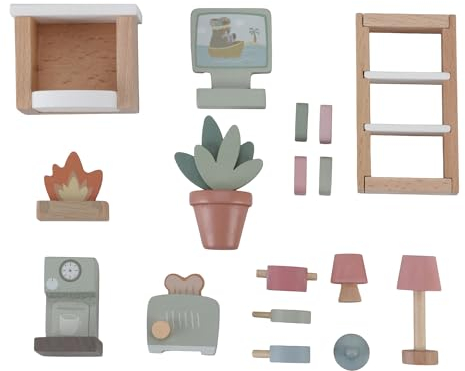 Little Dutch 7118 - Set da gioco in legno FSC per casa delle bambole, 17 pezzi