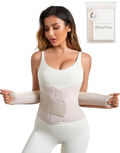 Mama Stuff BellyHug – Fascia Post Parto per Recupero Addominale | Pancera Contenitiva Ideale Dopo Cesareo, Compressione Regolabile e Traspirante (Beige, M)
