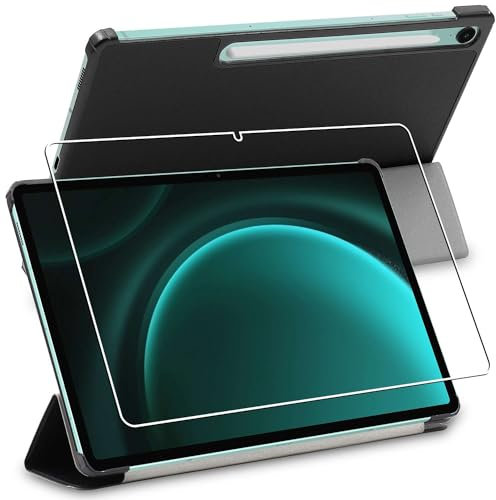 ebestStar - Cover per Samsung Galaxy Tab S9 FE X510N, 5G X516B, Custodia Protezione Flip Magnetica, Slim Case Sottile Pelle PU, Nero + Vetro Temperato