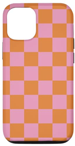 Hülle für iPhone 15 Pro Etui kariert rosa orange cool Schachbrett ästhetisches Geschenk
