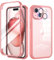 seacosmo Cover per iPhone 15, [9H HD] con Vetro Temperato Integrato Schermo, Pellicola Fotocamera, 360 Gradi Antiurto Protezione Fronte Retro Rugged Custodia Slim Doppia Faccia Case - Rosa