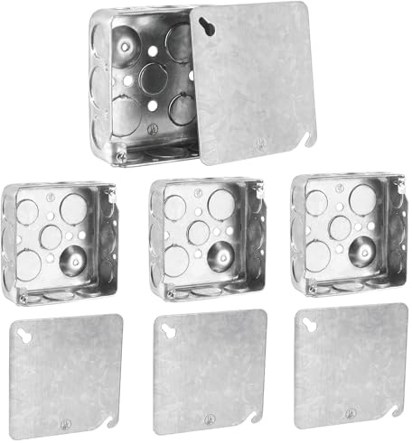 Venussar 4 Square Electrical Box with Cover, 1-1/2 Deep Metal Electrical Box, Ten 1/2'' and Six 3/4'' Knockouts, Galvanized Steel, 21.0 Cu. in. Capacity Junction Box Metal