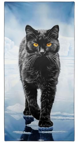 YISUMEI Mikrofaser Strandtuch XXL, Strandhandtuch Leicht Badehandtuch Schnelltrocknend, Schwarze Katze, 180 x 90 cm
