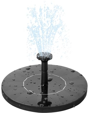 FIVMEN Solar Springbrunnen Solarbrunnen für Draussen 1.4W Solarspringbrunnen mit 4 Düsen Teichpumpe für Teich Vogeltränke Pool Garten (Rund)