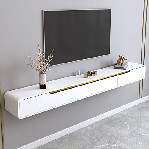 Schwimmender TV-Ständer, Schrank, Wandregal, schwimmendes Regal, wandmontierter TV-Schrank, Set-Top-Box, Router, CD, DVDs, Aufbewahrungsregal, TV-Ständer, TV-Konsole, hängender Wandschrank mit Schubl