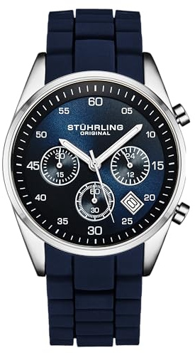 Stuhrling Original Herren-Chronograph mit 42-mm-Gehäuse, Silikonarmband, Datumskalender, wasserdicht