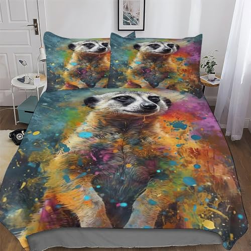 PAZZK Erdmännchen Bettwäsche Premium Atmungsaktive Angenehme Bettbezüge, Mit Reißverschluss Bettdeckenbezug, 3teilig Bettbezug + Kissenbezug King (220x240cm)
