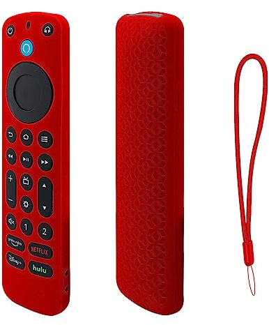 Silikon Fernbedienungshülle Case Für Alexa Voice Remote Pro 2022,Schutzhülle Skin mit Lanyard Ersatz Abdeckung für Fernbedienung des Fernsehers (Rot)