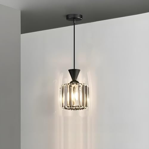 NIUNIAJ Pendelleuchte Modern Esstisch Hängelampe E27,1 Flammig Kristall Pendellampe Schwarz 150CM Max Höhenverstellbar Pendellampe für Wohnzimmer Schlafzimmer Küche Esszimmer （Ohne Leuchtmittel）