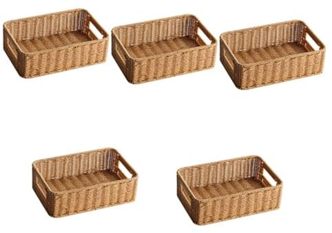 MAGICLULU 5 Piezas Cesta de almacenamiento de ratán cajas de plástico de almacenaje cajas almacenaje plástico bandeja de mimbre cesta de cubiertos cestas organizador de escritorio planchar