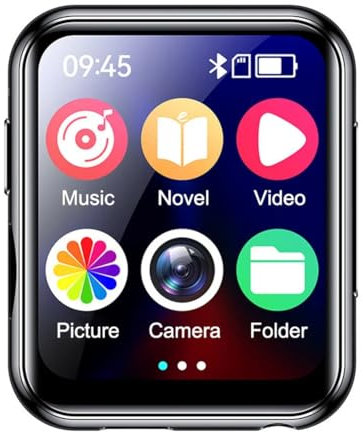 HVVENTY Lettore musicale MP3 con Bluetooth 5.4 HiFi MP4 Full Touch Screen Altoparlante incorporato Registratore Videocamera Lettore video