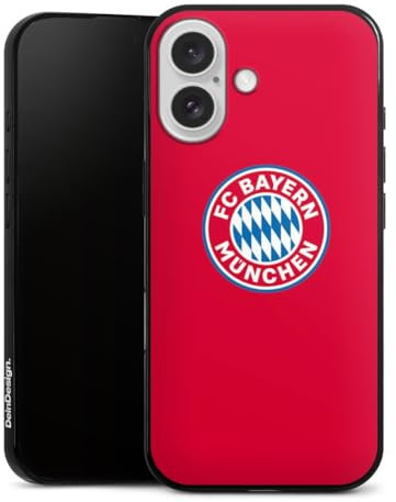 Slim Case extra dünn kompatibel mit Apple iPhone 16 Silikon Handyhülle schwarz Hülle FC Bayern München FCB Logo