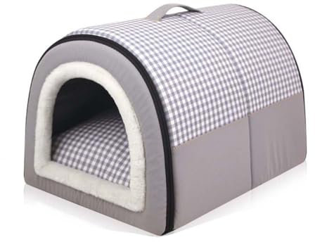 Danchen Dog Bed House, 2-in-1 Large Pet Igloo House with Calming Removable Cushion, Waterproof Non-Slip Foldable Dog Anti Anxiety Soft Warm Bed for Dogs Puppy Cats Rabbit (XL:70 * 55 * 45cm,Gray)