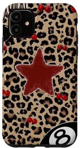 Star & Cherry 8 Ball Y2K On Cheetah Leopard Print Case for iPhone 11