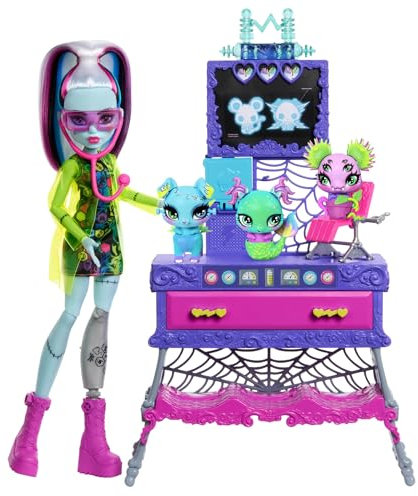 Monster High Make-A-Monster Pet Spielset, Frankie-Stein-Puppe und über 30 Zubehörteile für unzählige Haustierkombinationen, Möbel für das Verrückte Wissenschaft“-Labor, JBF18