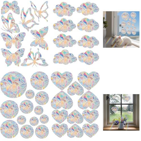Suncatcher Sticker, 40 Stück PVC Prisma Fensteraufkleber, Elektrostatische Regenbogen Folie Fenster, Fensterfolie Regenbogeneffekt für Glasfenste, Glastür (Mehrfarbig)