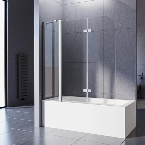 WOWINNE Duschwand für Badewanne, Duschwand 160x140cm Badewannenaufsatz 3-teilig Pendeltür Duschabtrennung Badewanne 5 mm ESG-Glas