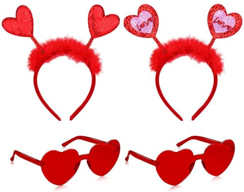 YUYWWAN Deguisement Accessoires Saint Valentin, Serre Tête Cœur Lunettes Coeur, Romantique Cupidon Serre-Tête et Lunettes de Cœur pour Saint Valentin Habillage Couvre-Chef Accessoires (Rouge-B)