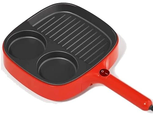 YingWuAoo 3 In 1 Breakfast Maker Station, Healthy Non-Stick Multi-Purpose Pan, Make Egg Muffin Sandwiches Burgers Steak & Pancakes(Red)