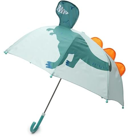 KAV Kids Striped Dome Umbrella – Lightweight, Auto-Open, Windproof & Waterproof Parasol for Boys & Girls – Durable, Stylish, Easy to Carry & Perfect for School, Travel, and Outdoor - Dinosaur