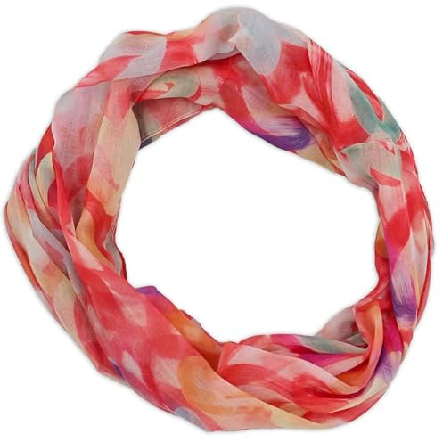 styleBREAKER Damen Loop Schal mit Brushstroke Herz Muster | luftiger Schlauchschal | weiches Halstuch für Frühling und Sommer aus Viskose 79 x 49 cm, Farbe:Rot