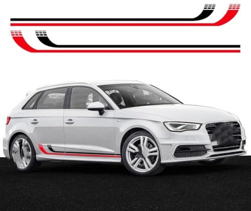 Jiaoqingni Auto Adesivi Decorativi Adesivi per Auto per Audi A3 8P 8V 8L 8Y S3 RS3 Sedan Sportback,Auto Adesivi Decorativi Gonna Adesivi Sport Styling Body Decor Decal,A-Black+Red