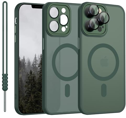 YUANDMI Cover Magnetica per iPhone 12 Pro Max Compatibile con MagSafe, Custodia Per iPhone 12 Pro Max Traslucida Opaca Case Anti-Scivolo Resistente ai Graffi, Verde Scuro