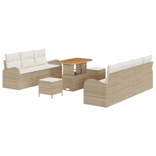 vidaXL 10-teiliges Garten-Sofa-Set in Beige aus Poly Rattan mit Kissen. Bequeme Sitzgelegenheiten, modulares Design für draußen. Stylische und langlebige Möbel für Terrasse, Lounge und Deck.